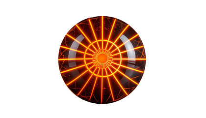 Glowing orb with intricate orange light patterns against a black background