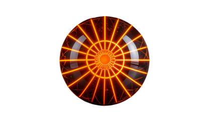 Glowing orb with intricate orange light patterns against a black background