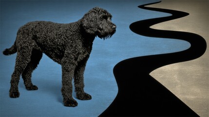 Energetic dog standing proudly on a bright blue surface in a cool down path after a fun day of playtime