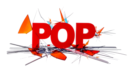 Red "POP" text bursts with fiery shards against a black backdrop