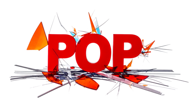Red "POP" text bursts with fiery shards against a black backdrop - Powered by Adobe