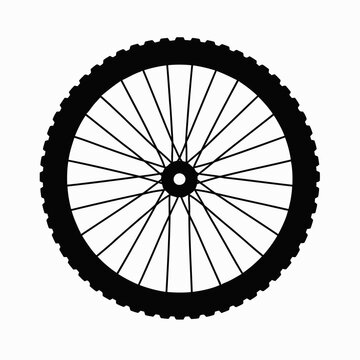 Simple silhouette vector illustration of a mountain bike wheel in clean style
