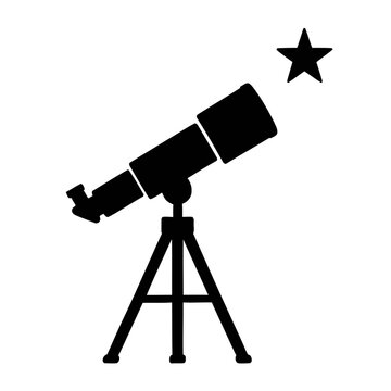 Simple silhouette vector illustration of a telescope with star in clean style