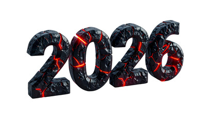 Volcanic-textured "2026" font rendered with glowing red fissures