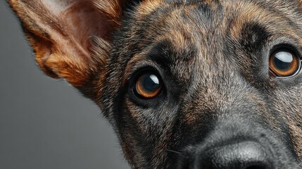 Dog posing against a black background with a friendly barking expression and playful attitude