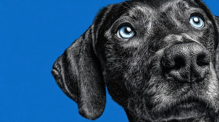 Striking dog with beautiful blue eyes captured in a creative representation symbolizing canine charm and personality