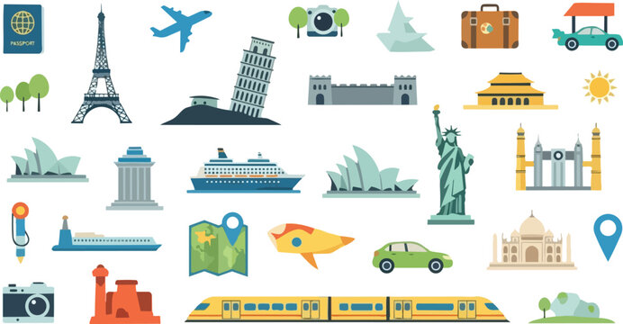 Collection of Famous Landmarks and Travel Icons.