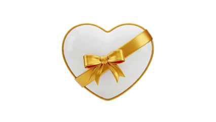 White Heart with Gold Ribbon and Bow