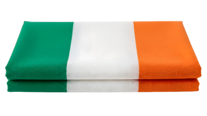Folded Irish Flag with Green, White, and Orange on Transparent Background