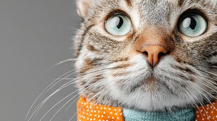 Adorable cat dressed in a stylish scarf sitting confidently to represent a strategic executive cat advisor concept