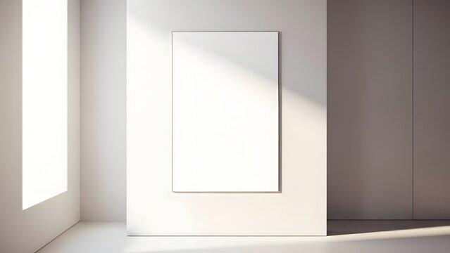 Minimalist Modern Interior Mockup with Blank Vertical Frame and Natural Sunlight
