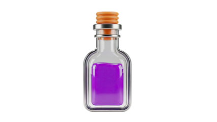 Glass Potion Bottle with Purple Liquid and Orange Cap