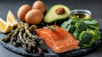 Plate of food featuring salmon and broccoli for gut nourish spiral concept enhancing nutritional reinforcement