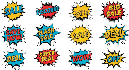 Dynamic sale bursts Eye-catching vector collection of discount promotions for your business