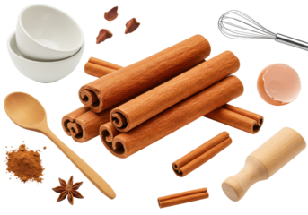 Aromatic Cinnamon Sticks, Powder, and Star Anise, Culinary Ingredients