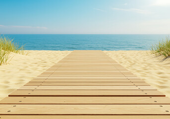 Fototapeta premium Serene beach pathway leading to calm ocean waters