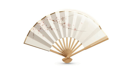 Elegant Japanese Folding Fan with Delicate Cherry Blossom Illustration