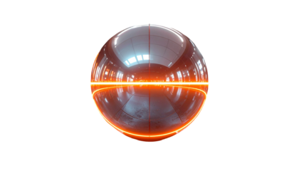 Reflective sphere with an orange glowing line on a black background