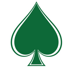 Green spade playing card suit symbol with white outline isolated on transparent background