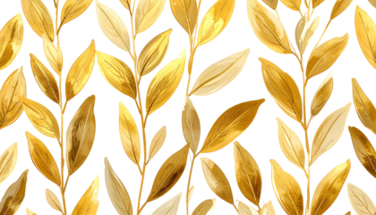 Gold leaves on black background, pattern of elegant botanical design