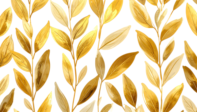 Gold leaves on black background, pattern of elegant botanical design - Powered by Adobe