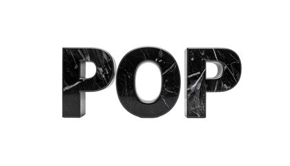 POP" text in bold marble texture with 3D effect on a stark black background