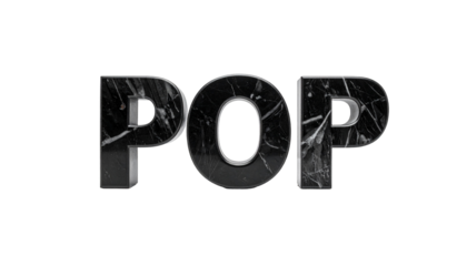 POP" text in bold marble texture with 3D effect on a stark black background