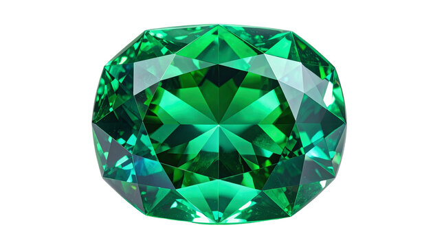 Faceted emerald gemstone sparkles against a stark black background