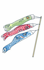 Beautiful Koinobori japanese Kite koi fish. Colorful animal kite issolated on white 