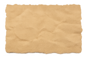 Old wrinkled parchment paper texture with torn edges and crumpling details, having a transparent background