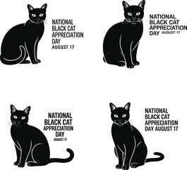 Elegant black cat silhouettes featured with text for National Black Cat Appreciation Day on August 17
