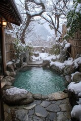 雪の積もった露天風呂