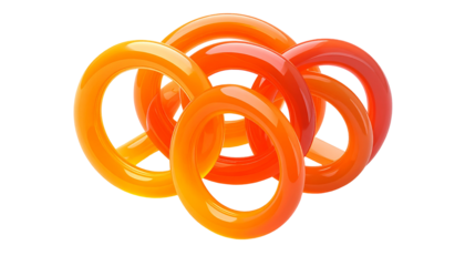 Glossy, interconnected orange rings creating a 3D abstract composition