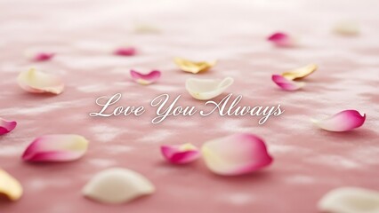Rose petals scattered on a soft pink background with the message Love You Always written in elegant script