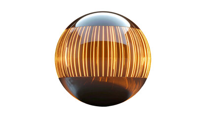 Sphere with clear top, glowing vertical lines, and dark reflective base