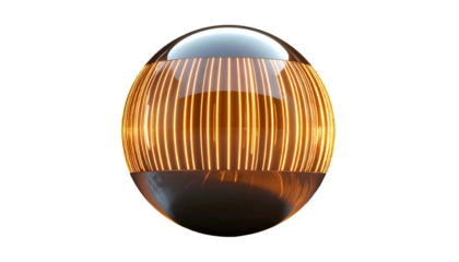 Sphere with clear top, glowing vertical lines, and dark reflective base