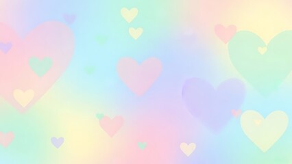 Pastel hearts floating gently on a soft rainbow background, creating a serene atmosphere with tender love and affection