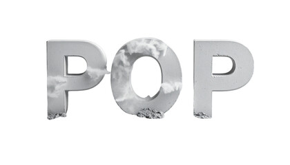 POP" text in bold white letters filled with wispy cloud formations