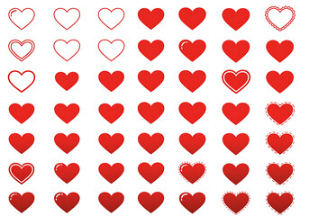 Collection of red heart shapes in various styles