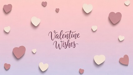 Valentine Wishes with scattered hearts on a pink and purple gradient background