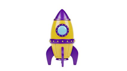 Cartoon Yellow and Purple Rocket Ship with Window