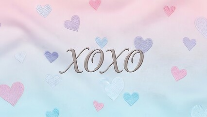 Soft pastel hearts and xoxo symbol on a gentle gradient background