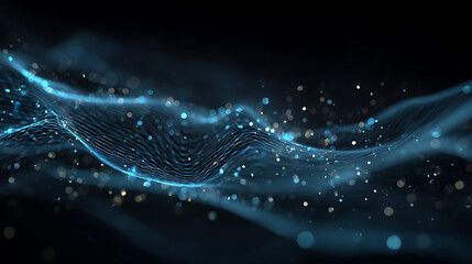 Dynamic blue wave particles floating in dark space