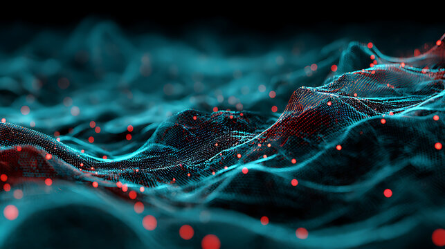 Vibrant network visualization with glowing blue lines and red dots - Powered by Adobe