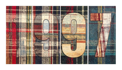 Year "1997" in bold, textural numerals with plaid overlays
