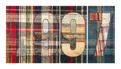Year "1997" in bold, textural numerals with plaid overlays