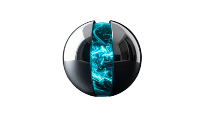 Spherical object with illuminated, swirling turquoise energy core