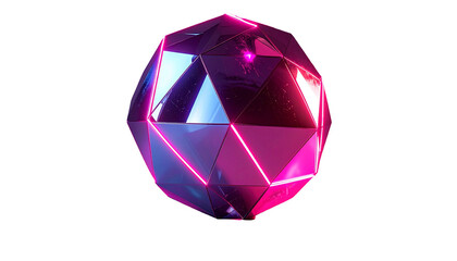3D-rendered geometric object with neon glow, facets and dark background