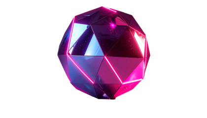 3D-rendered geometric object with neon glow, facets and dark background