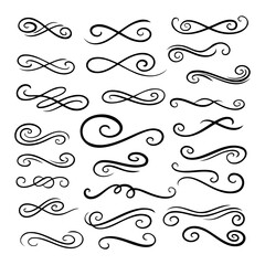 set of elegant hand drawn calligraphic swirls and decorative flourishes
